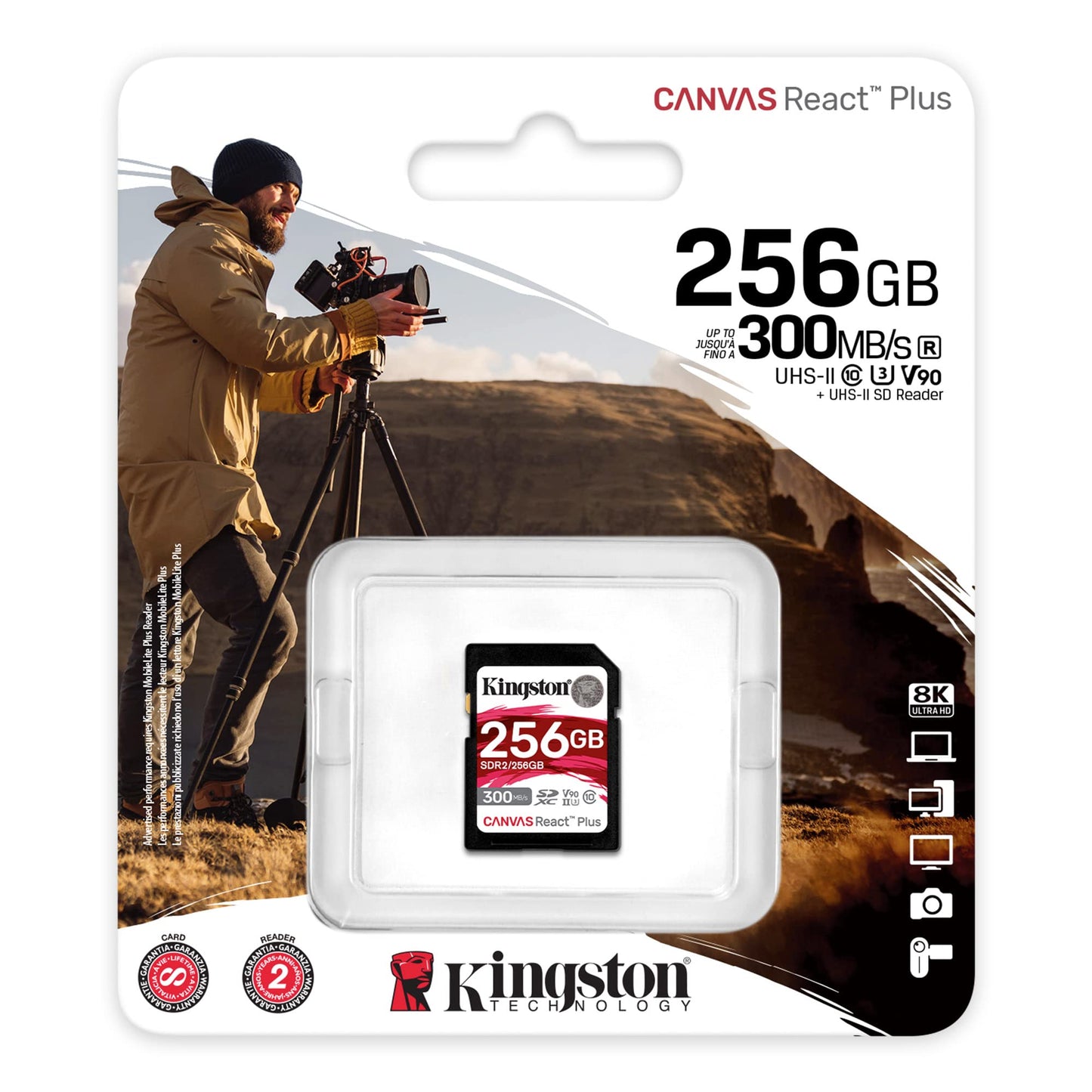 MEMORIA SD KINGSTON SDXC CANVAS REACT PLUS 300R UHS-II V90(SDR2/256GB) - 740617301977-k