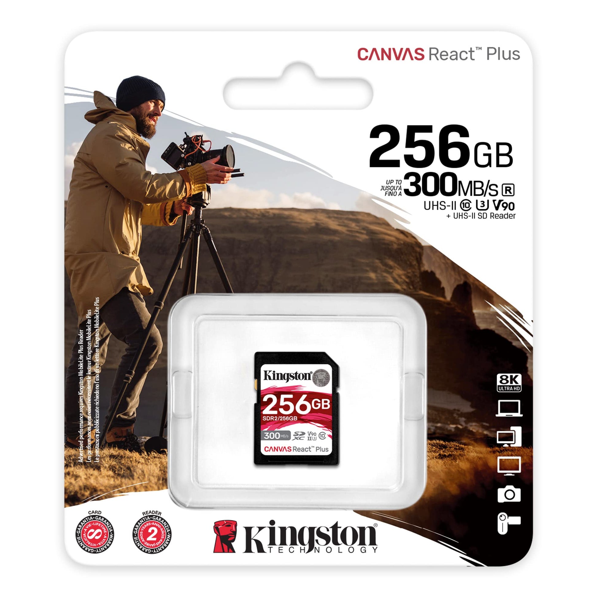 MEMORIA SD KINGSTON SDXC CANVAS REACT PLUS 300R UHS-II V90(SDR2/256GB) - 740617301977-k