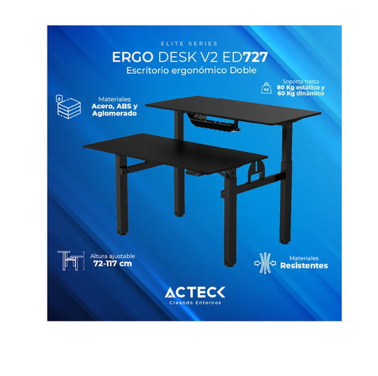 ESCRITORIO ACTECK ERGO V2 ED727 DOBLE/ELECTRICO/NEGRO (AC-937269) - ac-937269