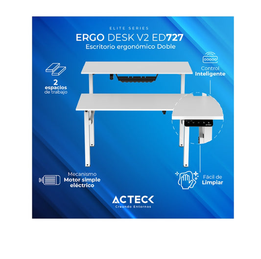 ESCRITORIO ACTECK ERGO V2 ED727 DOBLE/ELECTRICO/BALNCO (AC-937276) - ac-937276